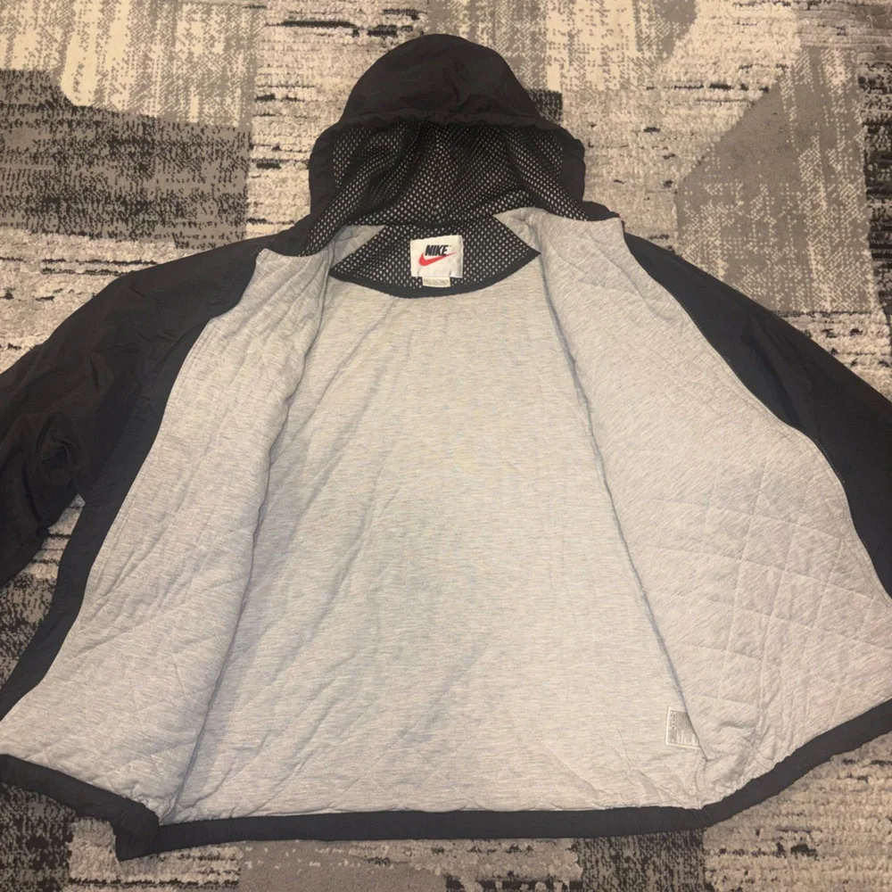 Vintage Nike Big Swoosh Insulated Hooded Windbreaker Jacket XL Black